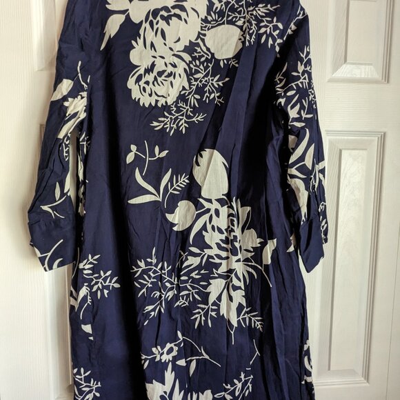 Soft Surroundings Bohemian Blue and White Leaf Print Beaded Tunic With Pockets - Picture 2 of 7